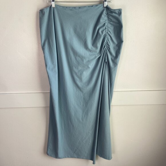 NWOT Skims Denim Blue Raw Edge High Slit Long Skirt - Picture 6 of 14